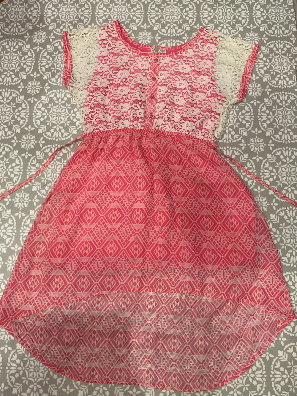 Girls Pink Lace Bodice High-Low Dress Size L (14/16) New